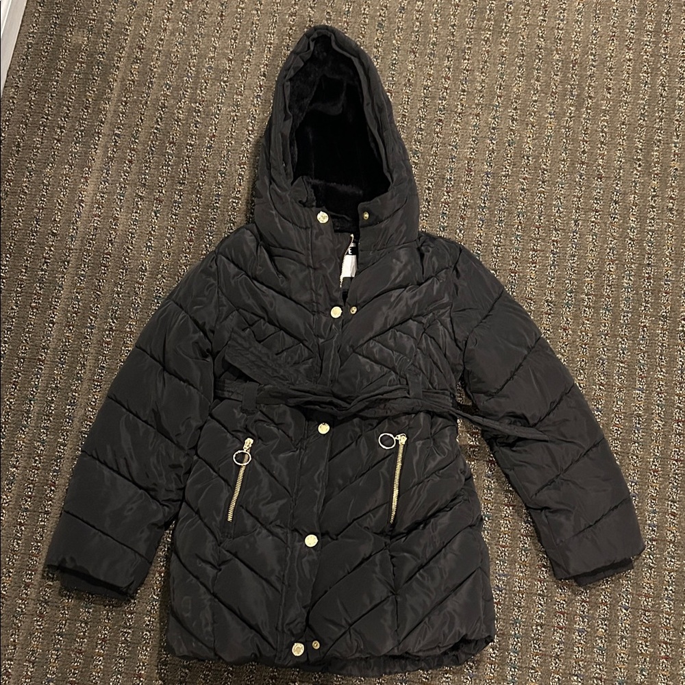 Justice Black Puffer Jacket with Gold Accents